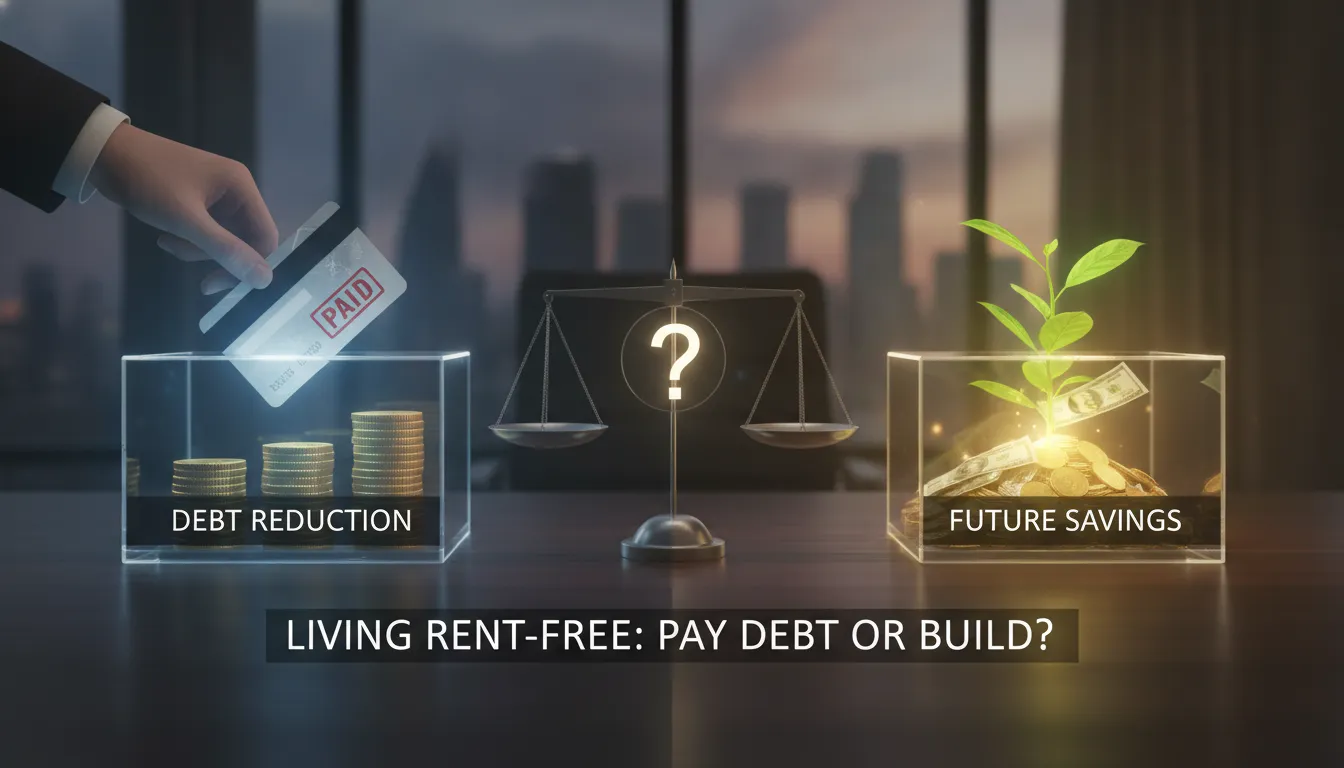 Should you pay down debt or build savings while rent-free? cover